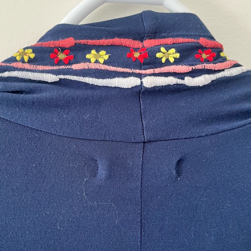 Caite by Anthropologie Embroidered floral Navy Open Front Cardigan flowy sz med - Picture 4 of 8